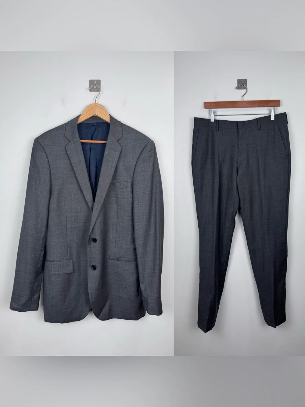 J.Crew Men Thompson Suit Grey Wool Suit‎ Jacket 40L Trouser 33x32